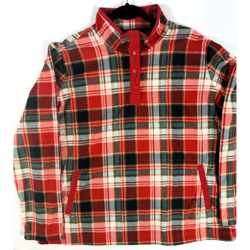 Duluth Trading Co Womens XXL Red Plaid Fleece Snap Neck Pullover 2XL